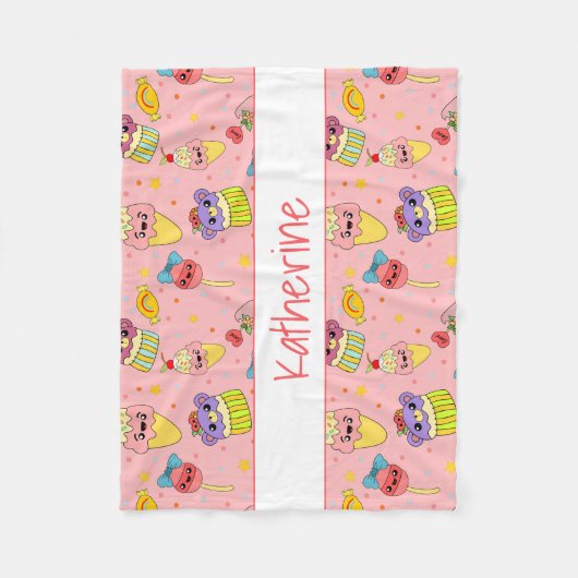 Cute Pink Kawaii Sweet Food Cartoon Pattern Kinder Fleece Deken (Voorkant)
