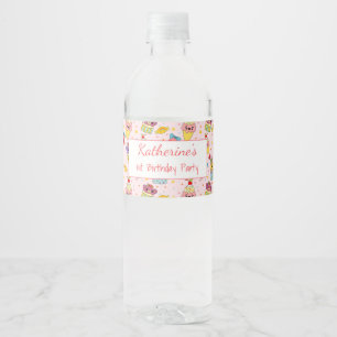 Cute Pink Kawaii Sweets Happy 1st Birthday Party Waterfles Etiket