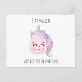 Cute Pink Kawaii Unicorn Feestdagenkaart (Voorkant)