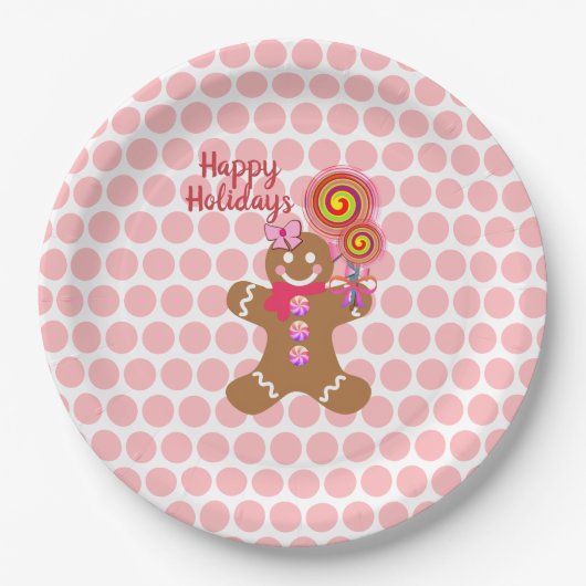 Cute Pink kerst Gingerbrood Girl Holiday Papieren Bordje (Voorkant)