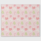 Cute Pink kerstfeestay Pattern Cadeaupapier (Vlak)