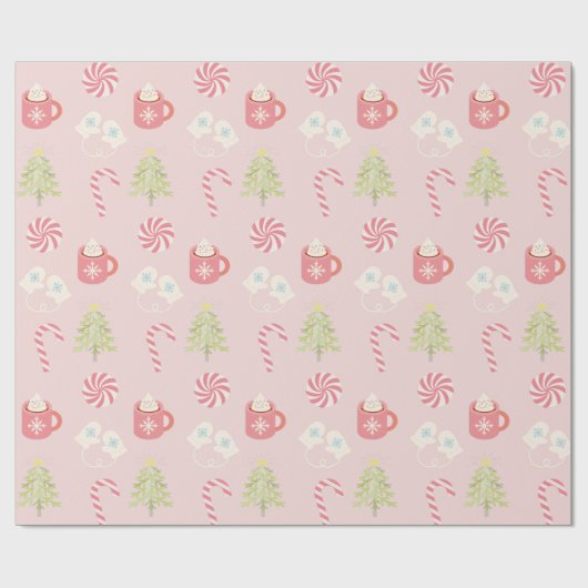 Cute Pink kerstfeestay Pattern Cadeaupapier (Vlak)