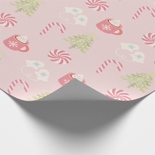 Cute Pink kerstfeestay Pattern Cadeaupapier (Hoek)