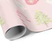 Cute Pink kerstfeestay Pattern Cadeaupapier (Rol Hoek)