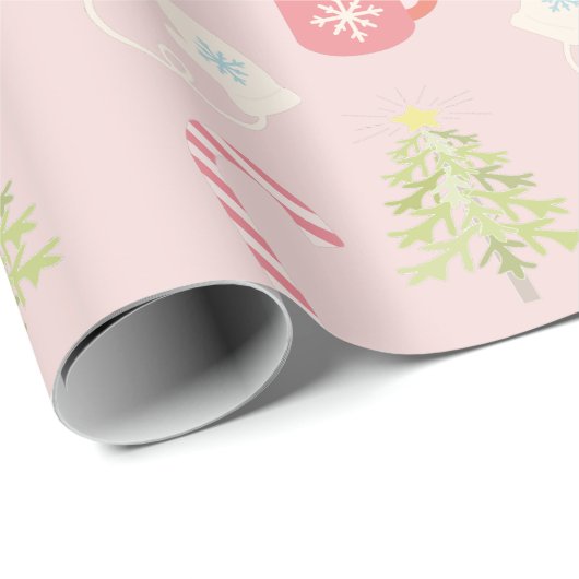 Cute Pink kerstfeestay Pattern Cadeaupapier (Rol Hoek)