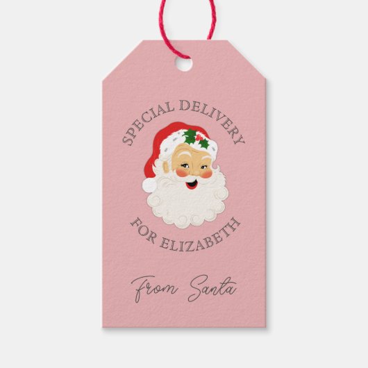 Cute Pink  kerstman Cadeaulabel (Voorkant)