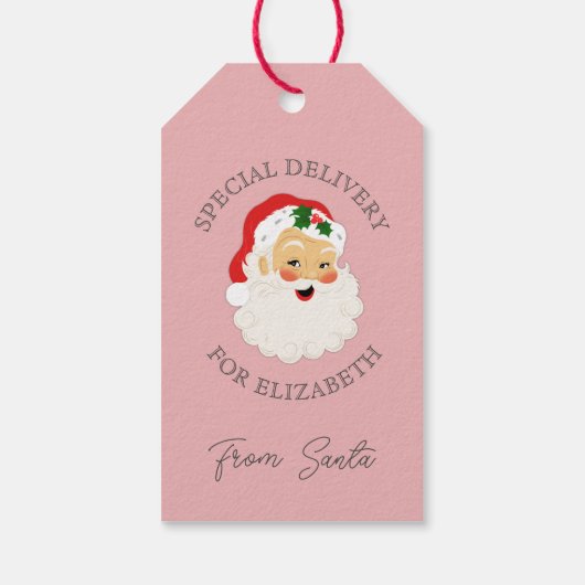 Cute Pink  kerstman Cadeaulabel (Achterkant)