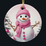 Cute Pink kerstman Snowman Keramisch Ornament<br><div class="desc">Cute Pink kerstman Snowman</div>