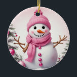Cute Pink kerstman Snowman Keramisch Ornament<br><div class="desc">Cute Pink kerstman Snowman</div>