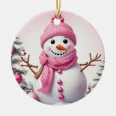 Cute Pink kerstman Snowman Keramisch Ornament (Voorkant)