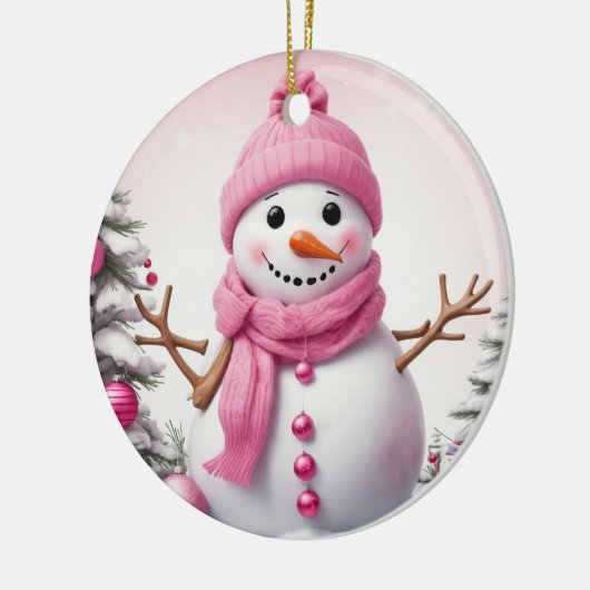 Cute Pink kerstman Snowman Keramisch Ornament (Links)