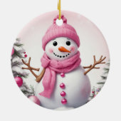 Cute Pink kerstman Snowman Keramisch Ornament (Achterkant)
