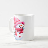 Cute Pink kerstman Snowman Koffiemok (Voorkant links)