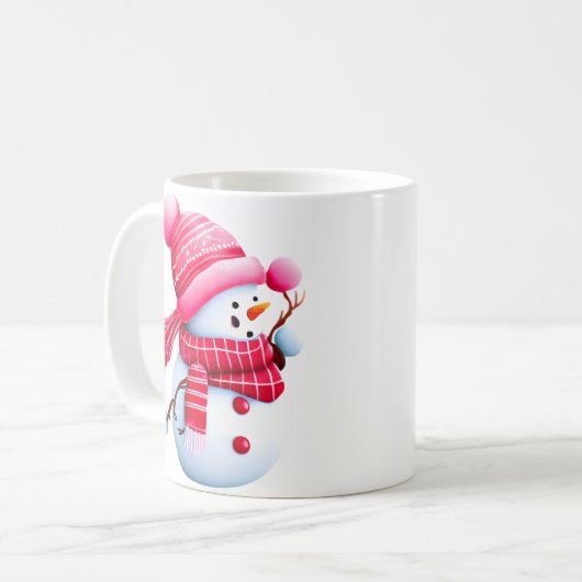 Cute Pink kerstman Snowman Koffiemok (Voorkant links)