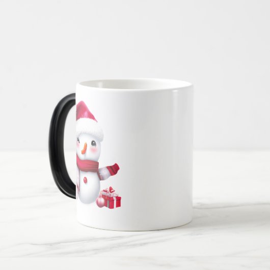 Cute Pink kerstman Snowman Magische Mok (Voorkant links)