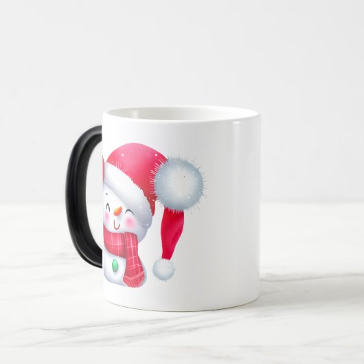 Cute Pink kerstman Snowman Magische Mok (Voorkant links)