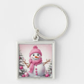 Cute Pink kerstman Snowman Sleutelhanger (Voorkant)