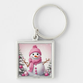 Cute Pink kerstman Snowman Sleutelhanger