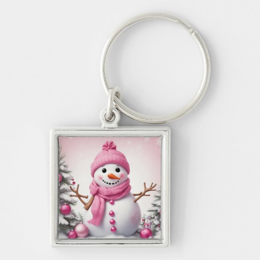 Cute Pink kerstman Snowman Sleutelhanger (Voorkant)