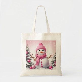 Cute Pink kerstman Snowman Tote Bag