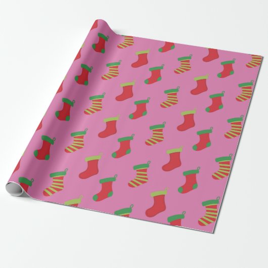 Cute Pink kerstmis Pattern Girls Cadeaupapier (Uitgerold)