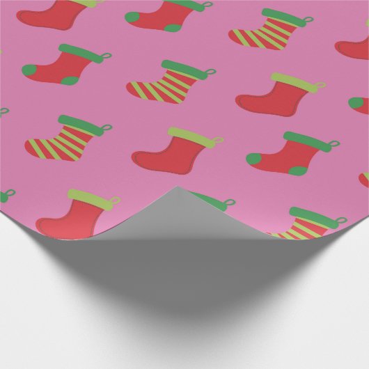 Cute Pink kerstmis Pattern Girls Cadeaupapier (Hoek)