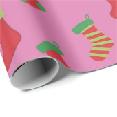 Cute Pink kerstmis Pattern Girls Cadeaupapier (Rol Hoek)