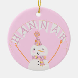 Cute Pink kerstmis Snowman Kinder Custom Keramisch Ornament