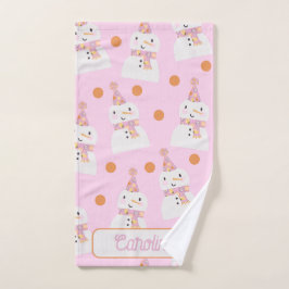 Cute Pink kerstpoka Dot Snowman Custom Handdoek