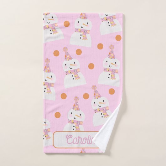 Cute Pink kerstpoka Dot Snowman Custom Handdoek (Handdoek)