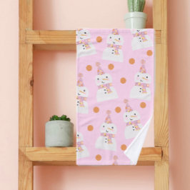 Cute Pink Kerstpoka Dot Snowman Handdoek