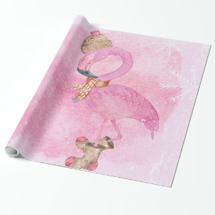 Cute Pink Kerstwinter Flamingo Bird Cadeaupapier