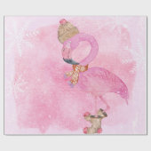 Cute Pink Kerstwinter Flamingo Bird Cadeaupapier (Vlak)