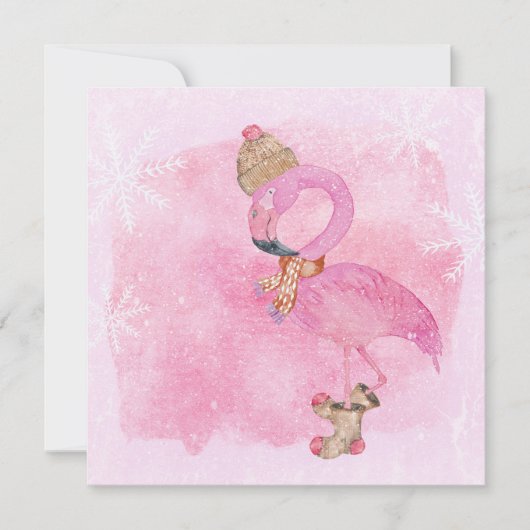Cute Pink Kerstwinter Flamingo Bird Feestdagenkaart (Voorkant)
