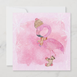 Cute Pink Kerstwinter Flamingo Bird Feestdagenkaart