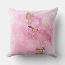 Cute Pink Kerstwinter Flamingo Bird Kussen
