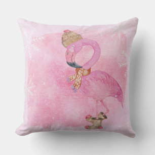Cute Pink Kerstwinter Flamingo Bird Kussen