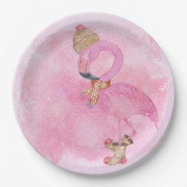 Cute Pink Kerstwinter Flamingo Bird Papieren Bordje