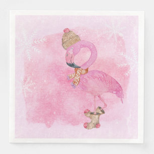 Cute Pink Kerstwinter Flamingo Bird Servet
