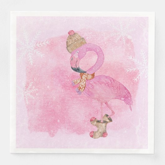 Cute Pink Kerstwinter Flamingo Bird Servet (Voorkant)