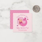 Cute Pink Kinder Mermaid Valentijn Note Card Notitiekaartje (Voorkant / Achterkant in situ)