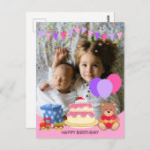 Cute Pink Kinder Toys Birthday Celebration Foto Briefkaart (Voorkant / Achterkant)