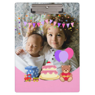 Cute Pink Kinder Toys Birthday Celebration Foto Klembord
