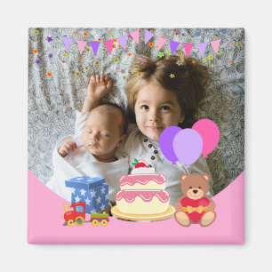 Cute Pink Kinder Toys Birthday Celebration Foto Magneet