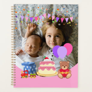Cute Pink Kinder Toys Birthday Celebration Foto Planner
