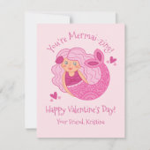 Cute Pink Kinder Valentijn Mermaid Notitiekaartje (Voorkant)