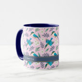 Cute Pink Kingfisher Birds Floral Pattern Name Mok (Voorkant links)