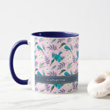 Cute Pink Kingfisher Birds Floral Pattern Name