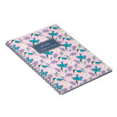Cute Pink Kingfisher Birds Floral Pattern Name Notitieboek (Rechterzijde)