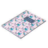 Cute Pink Kingfisher Birds Floral Pattern Name Notitieboek (Linkerzijde)